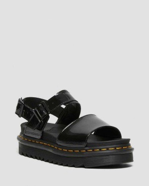 Black Brown DR Martens Voss Patent Leather Strap Sandals | 8746LDACI