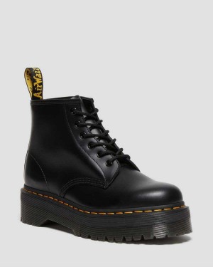 Black DR Martens 101 Smooth Leather Platform Ankle Boots | 9306UMWQD