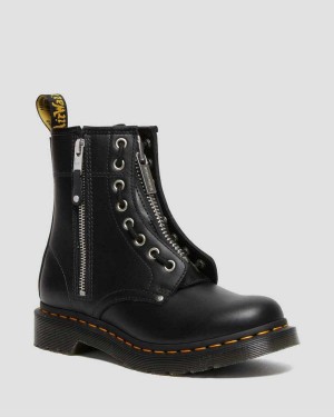 Black DR Martens 1460 Double Zip Leather Lace Up Boots | 2751JUWEL