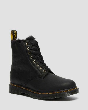 Black DR Martens 1460 Pascal Faux Fur Lined Lace Up Boots | 2389TAEMR