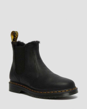 Black DR Martens 2976 Faux Fur Lined Chelsea Boots | 6290HUZFY