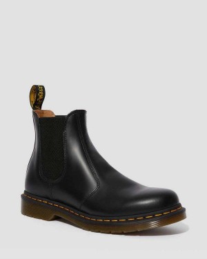 Black DR Martens 2976 Yellow Stitch Smooth Leather Chelsea Boots | 0935DKLWB