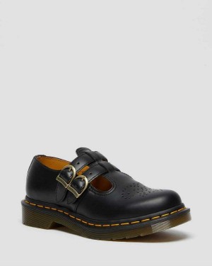 Black DR Martens 8065 Smooth Leather Mary Jane Shoes | 9156MANGK