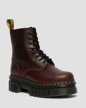 Black DR Martens Audrick Brando Leather Platform Lace Up Boots | 6014YOLWS