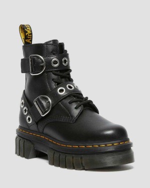 Black DR Martens Audrick Hardware Leather Platform Boots | 6092RGALD