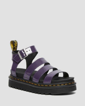 Black DR Martens Blaire Patent Leather Strap Sandals | 9273OPLUX