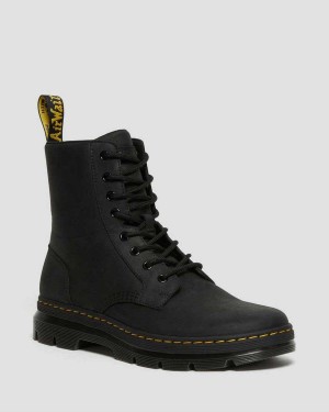 Black DR Martens Combs Leather Casual Boots | 3296TUNXB