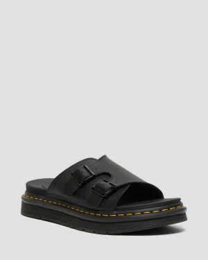 Black DR Martens Dax Leather Slide Sandals | 3025MEUGI