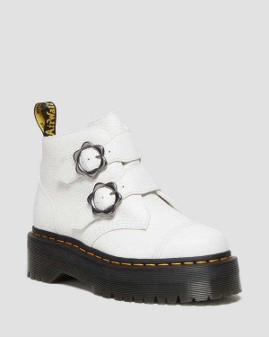 Black DR Martens Devon Flower Buckle Leather Platform Boots | 6279SUFXQ