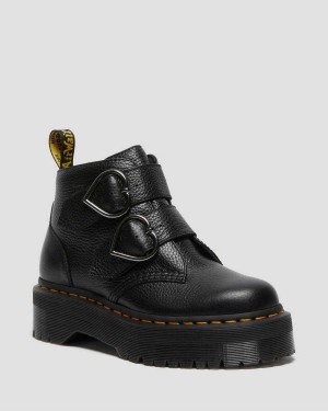 Black DR Martens Devon Heart Leather Platform Boots | 6812VXYOC