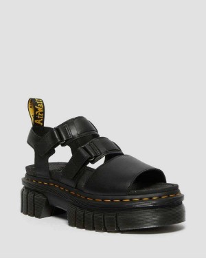 Black DR Martens Ricki Nappa Lux Leather 3-Strap Platform Sandals | 5326VDBSC