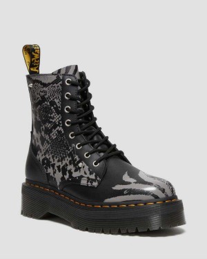 Black Grey DR Martens Jadon Animal Clash Leather Platform Boots | 1038QCLBN