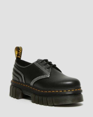 Black White DR Martens Audrick White Stitch Leather Platform Shoes | 4926PQVOE