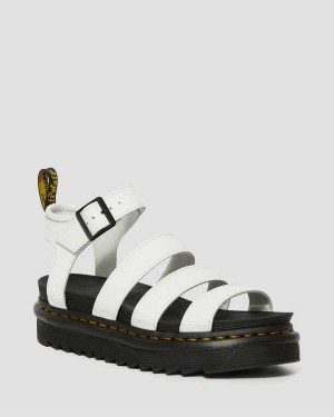 Black White DR Martens Blaire Hydro Leather Strap Sandals | 6082HKEYV