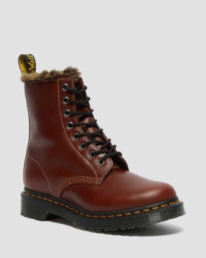 Brown DR Martens 1460 Serena Faux Fur Lined Lace Up Boots | 7186XRBTU