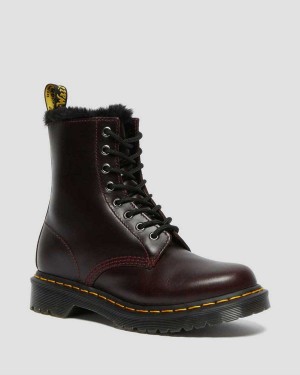 Burgundy DR Martens 1460 Serena Faux Fur Lined Lace Up Boots | 6432AQBLV