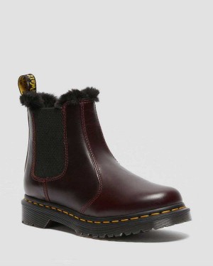 Burgundy DR Martens 2976 Leonore Faux Fur Lined Chelsea Boots | 2879ARGET