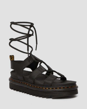 Burgundy DR Martens Nartilla Leather Gladiator Sandals | 4852OBZFH