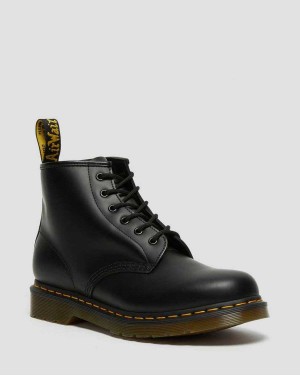 Dark Brown DR Martens 101 Yellow Stitch Smooth Leather Ankle Boots | 5621OIUWA