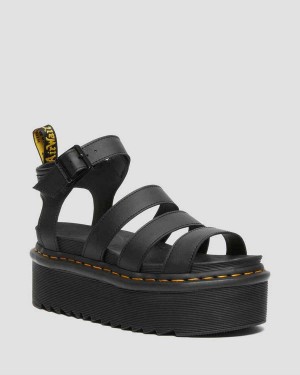 Dark Brown DR Martens Blaire Hydro Leather Platform Strap Sandals | 9201JQHMG