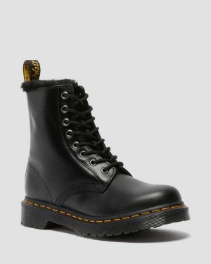 Dark Grey DR Martens 1460 Serena Faux Fur Lined Lace Up Boots | 7091PCJQK