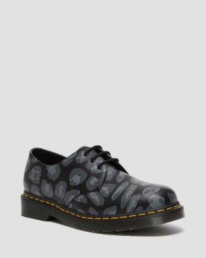 Purple DR Martens 1461 Distorted Leopard Print Oxford Shoes | 9713OKEBA