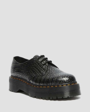 White DR Martens 1461 Croc Emboss Leather Platform Shoes | 6754DAPRW