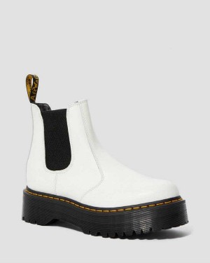 White DR Martens 2976 Smooth Leather Platform Chelsea Boots | 0183RSCAL