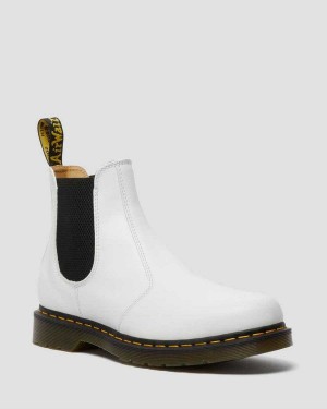 White DR Martens 2976 Yellow Stitch Smooth Leather Chelsea Boots | 4681HEJSI