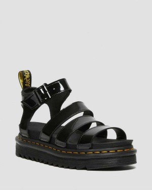 White DR Martens Blaire Patent Leather Strap Sandals | 3651OQSUK