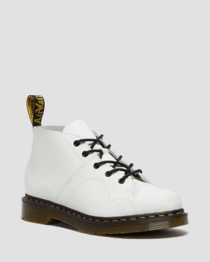 White DR Martens Church Smooth Leather Monkey Boots | 0429TNGYW