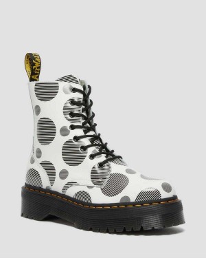 White DR Martens Jadon Polka Dot Smooth Leather Platform Boots | 8190QGPKX