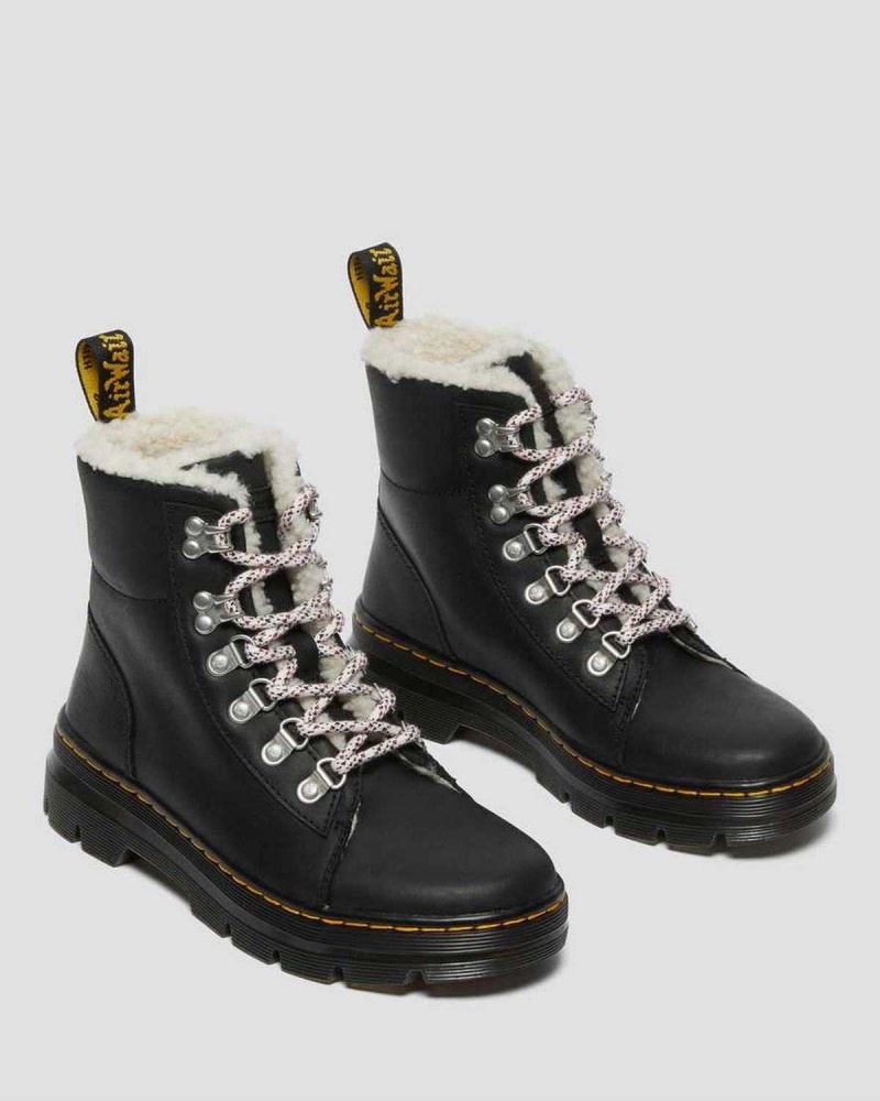 Black Brown DR Martens Combs Faux Shearling Lined Casual Boots | 3158RIYSO