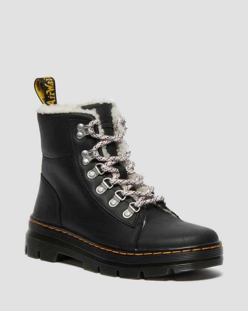 Black Brown DR Martens Combs Faux Shearling Lined Casual Boots | 3158RIYSO