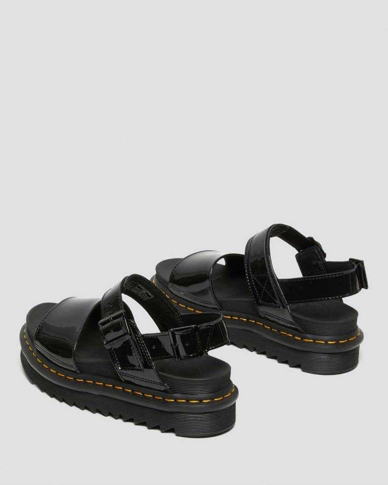 Black Brown DR Martens Voss Patent Leather Strap Sandals | 8746LDACI