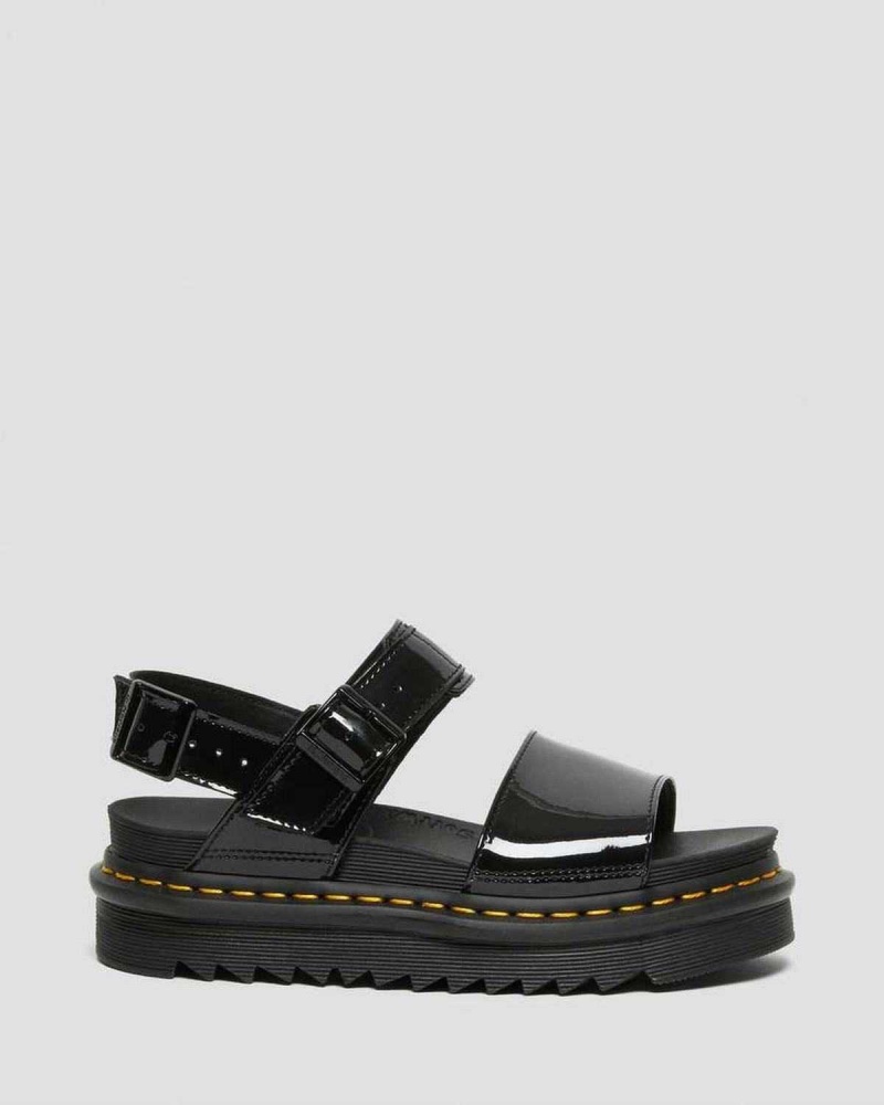 Black Brown DR Martens Voss Patent Leather Strap Sandals | 8746LDACI