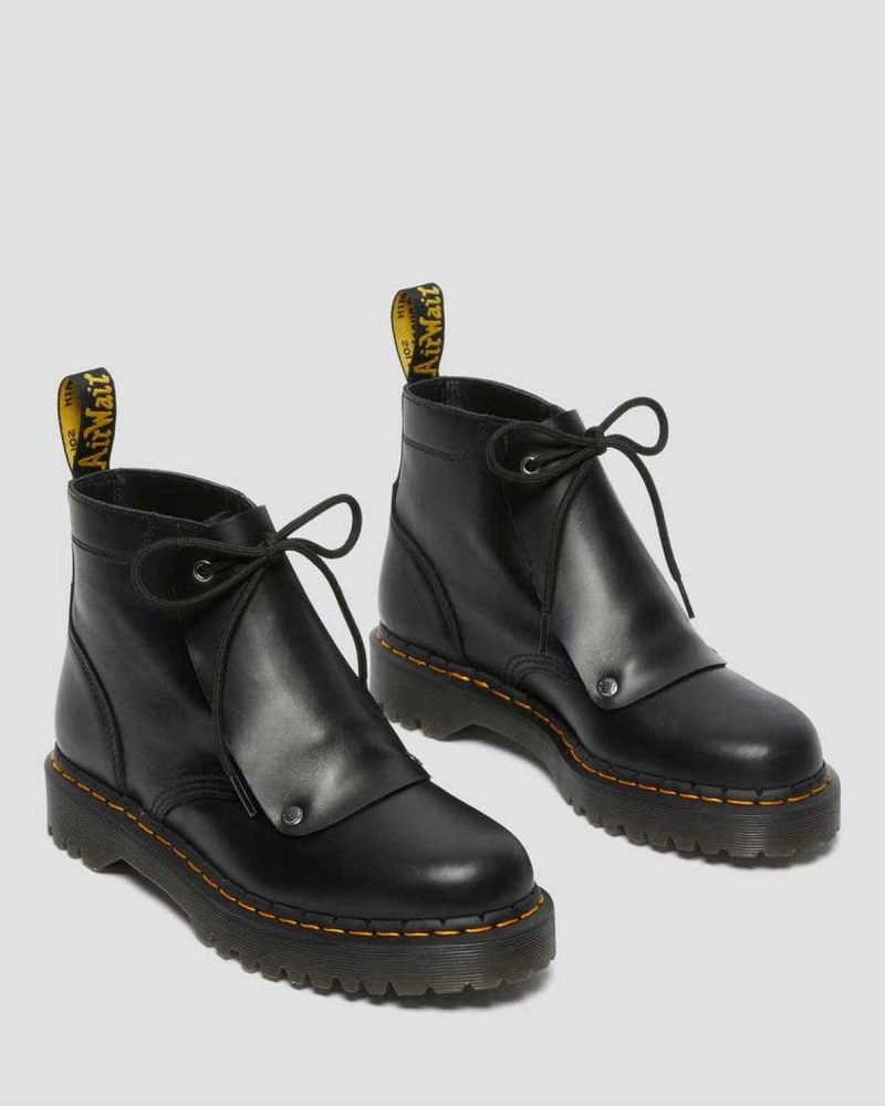 Black DR Martens 101 Bex Lace Cover Leather Ankle Boots | 9417HUQRV