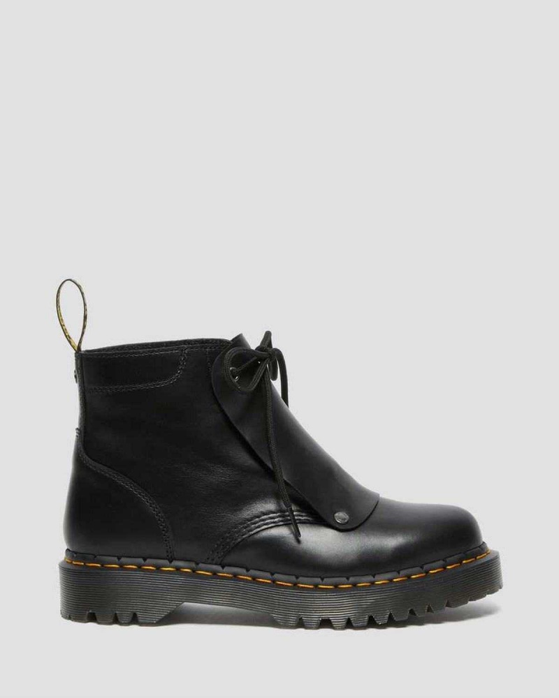 Black DR Martens 101 Bex Lace Cover Leather Ankle Boots | 9417HUQRV