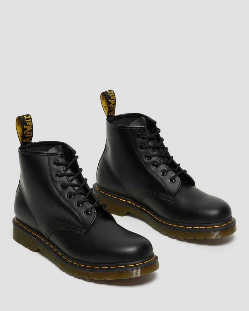 Black DR Martens 101 Yellow Stitch Smooth Leather Ankle Boots | 7018YZUQN