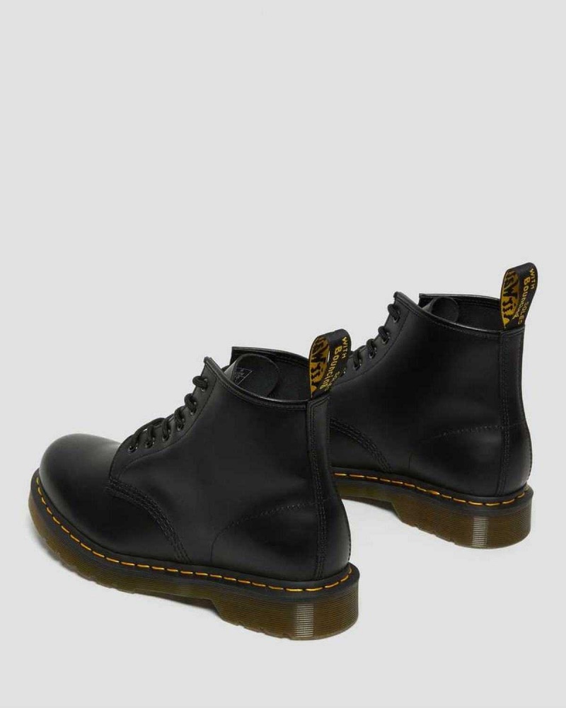 Black DR Martens 101 Yellow Stitch Smooth Leather Ankle Boots | 5306ZLEYV