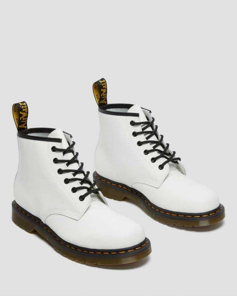 Black DR Martens 101 Yellow Stitch Smooth Leather Ankle Boots | 0738CJHFS