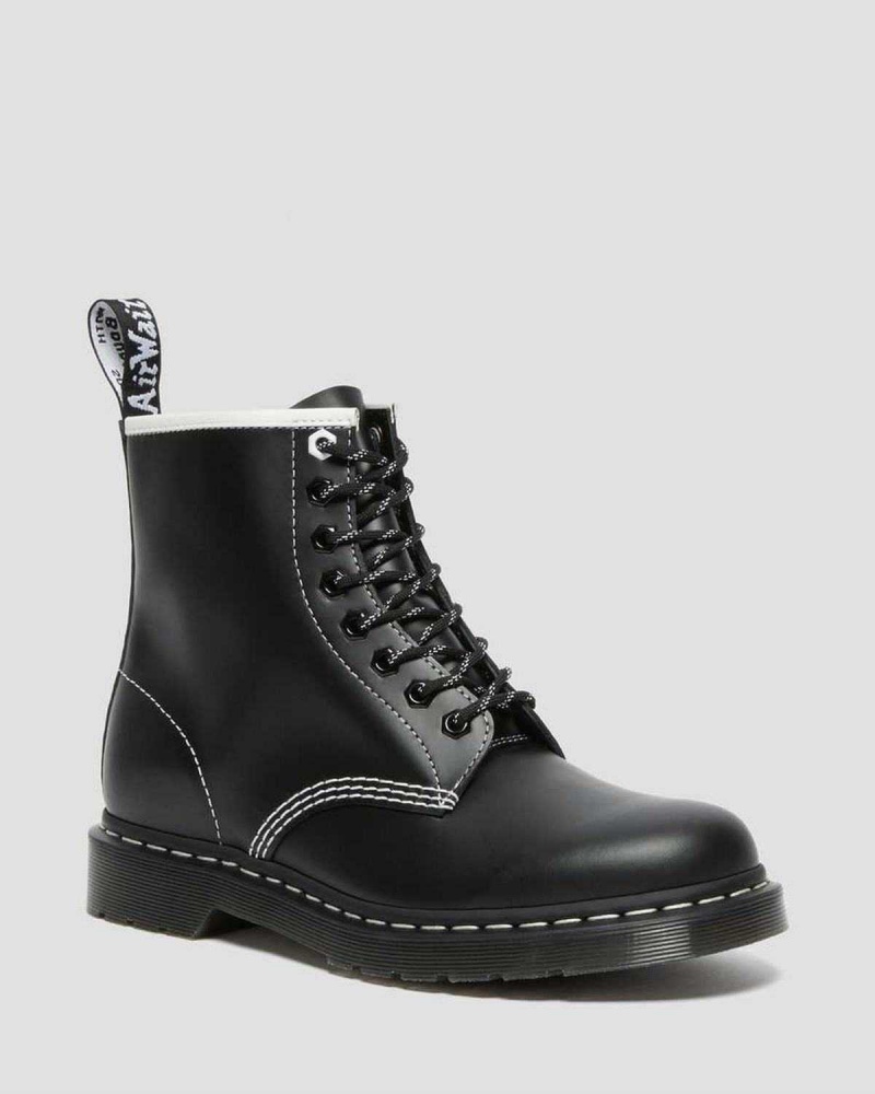 Black DR Martens 1460 Contrast Stitch Leather Lace Up Boots | 7105RWDJY