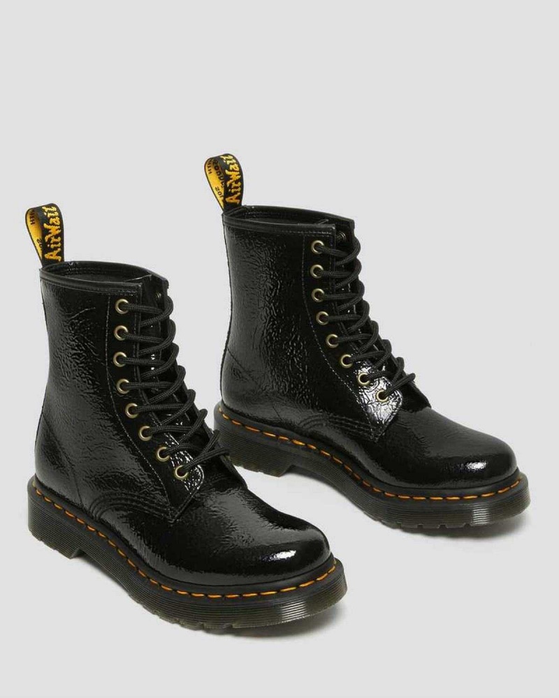 Black DR Martens 1460 Distressed Patent Leather Boots | 3209ARWGO