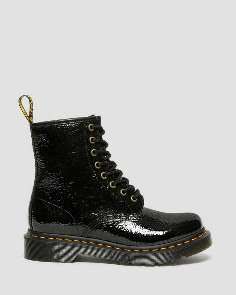 Black DR Martens 1460 Distressed Patent Leather Boots | 3209ARWGO