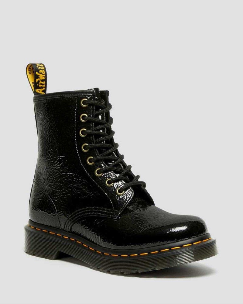 Black DR Martens 1460 Distressed Patent Leather Boots | 3209ARWGO