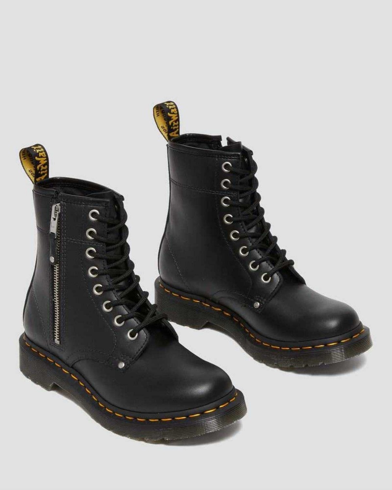 Black DR Martens 1460 Double Zip Leather Lace Up Boots | 2751JUWEL