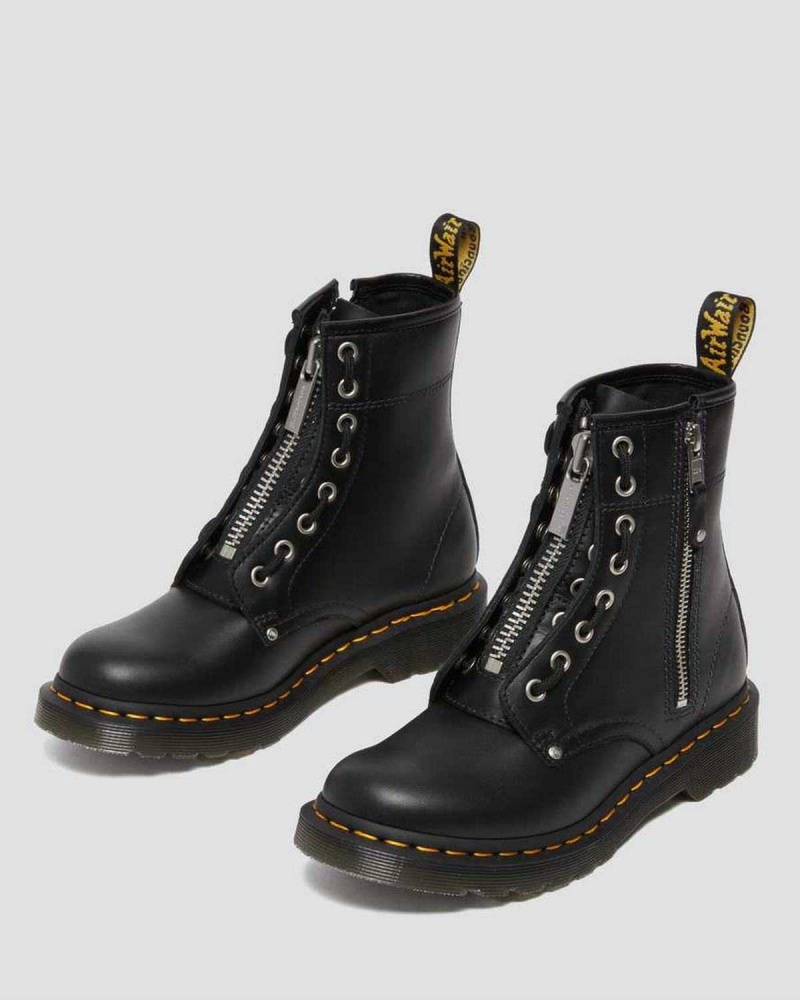 Black DR Martens 1460 Double Zip Leather Lace Up Boots | 2751JUWEL