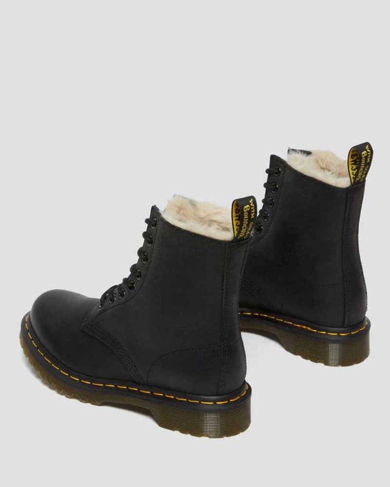 Black DR Martens 1460 Faux Fur Lined Lace Up Boots | 2304NMYXH