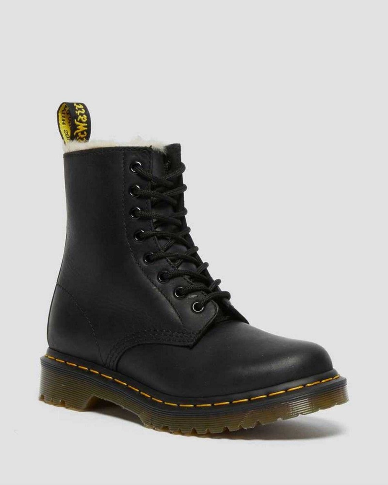 Black DR Martens 1460 Faux Fur Lined Lace Up Boots | 2304NMYXH