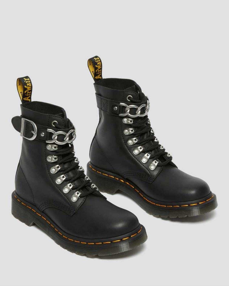 Black DR Martens 1460 Pascal Chain Leather Lace Up Boots | 7258PVJSM